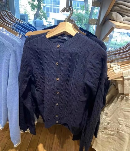 Brandy Girl美式复古bm针织衫欧阳娜娜同款麻花开衫单排扣毛衣 - 图2