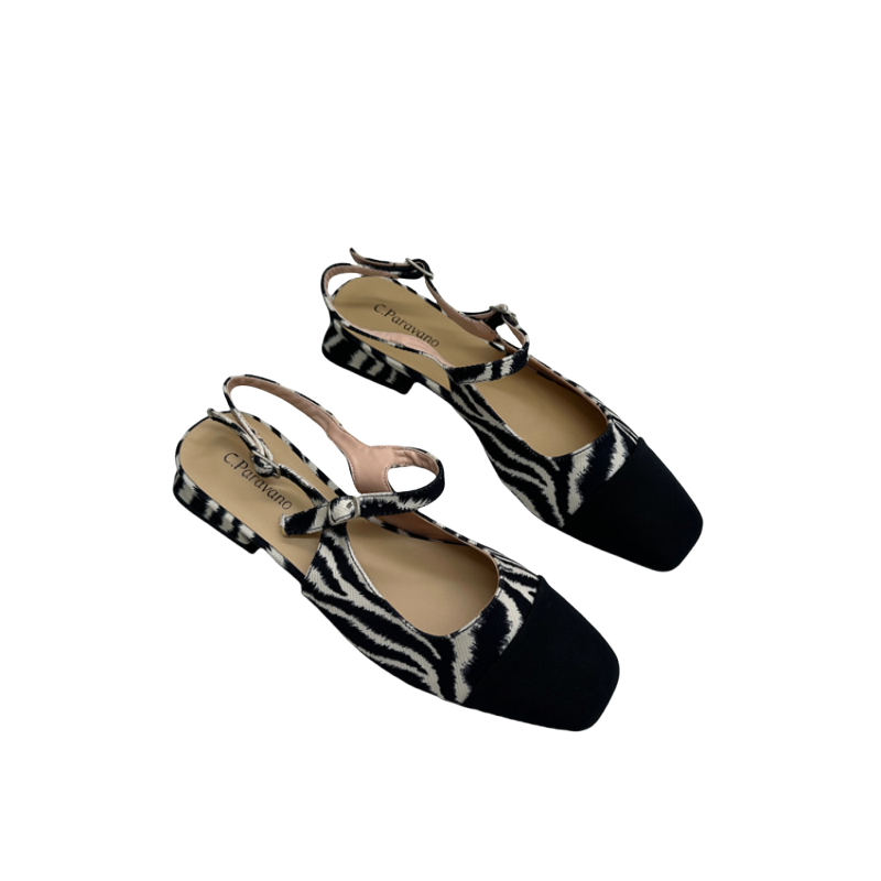 外贸大码拼接斑马纹单鞋女时尚方头一字扣舒适透气低跟包头凉鞋,淘宝优惠券,粉丝福利购,淘宝优惠卷