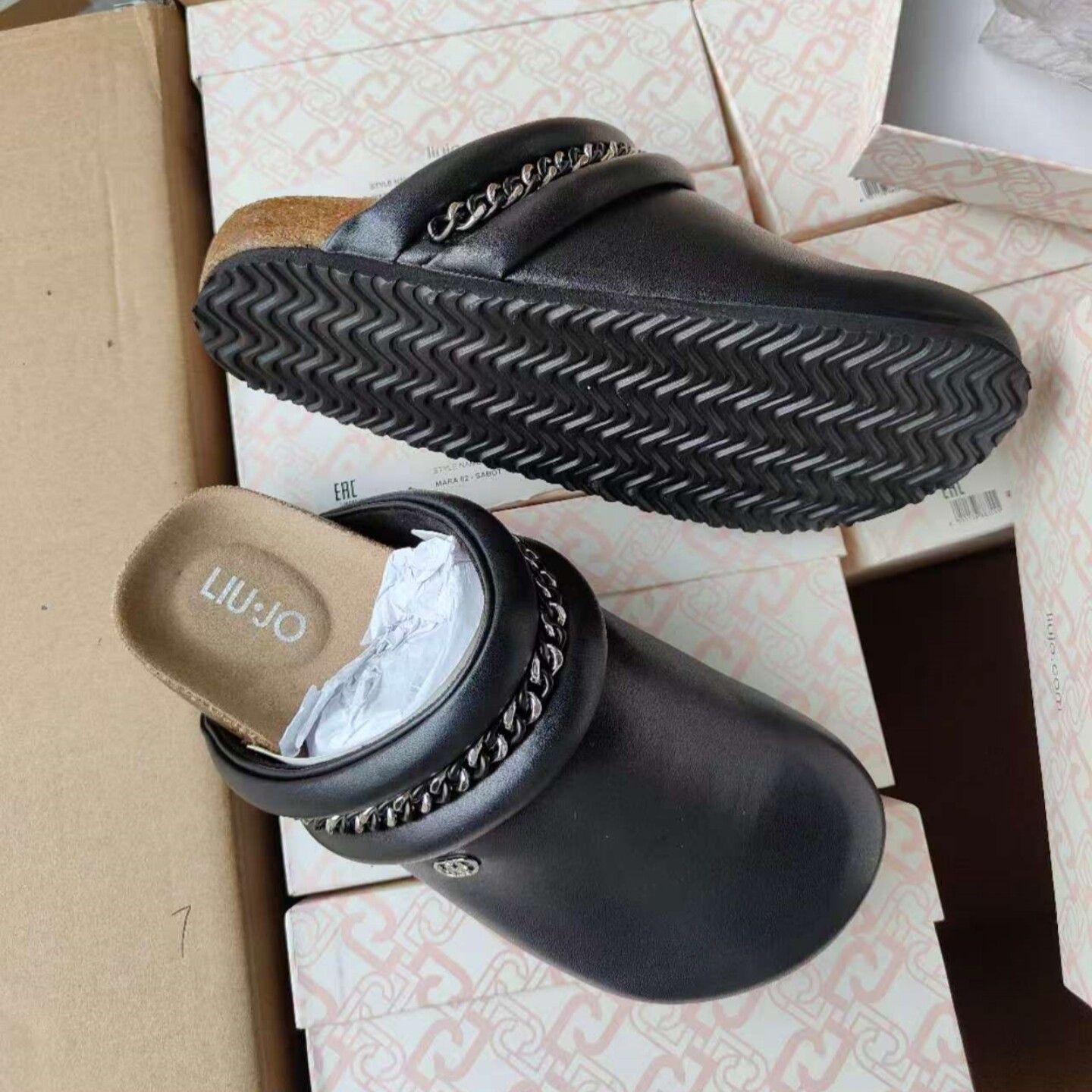 外贸W单简约百搭厚底半拖女休闲圆头金属链舒适透气懒人包头拖鞋,淘宝优惠券,粉丝福利购,淘宝优惠卷