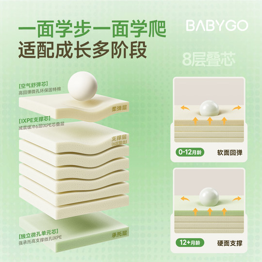 BABYGO складной коврик для лазанья, утолщенный ПУ, 0 швов, 4 см.