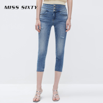 Miss Sixty with genuine silk jeans Womens three-ring high waist display slim pencil pants Seven of pants retro 100 Lapped Temperament