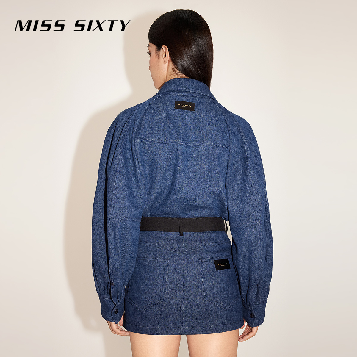 【黑金系列】Miss Sixty牛仔衬衫女插肩袖复古小众中长 - 图0