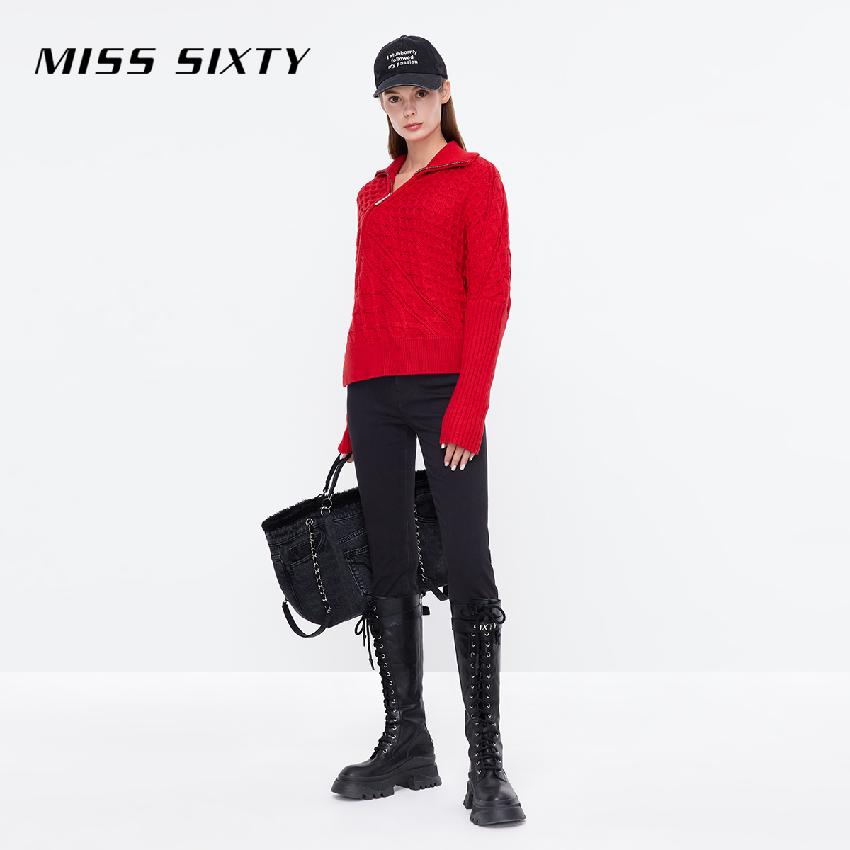 Miss Sixty羊毛针织衫女翻领斜拉链设计感上衣休闲宽松个性高街风-图3