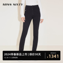 Miss Sixty2024 spring new jeans womens three-ring high waist display slim black workout pencil pants 100 lap