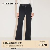 Miss Sixty2024 spring new denim pants female retro microlasera slit splicing double waist head 100 lap slim fit