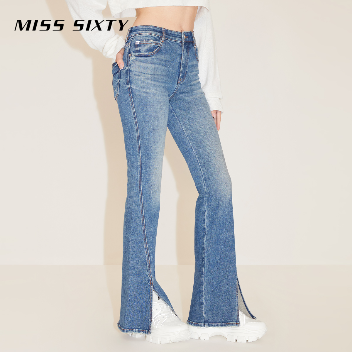 【土耳其牛仔】Miss Sixty2024春新款牛仔裤女复古磨破显瘦微喇裤