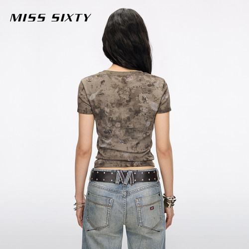 Miss Sixty2026秋季新款T恤女圆领复古插画天使烫钻印花短袖上衣 - 图3