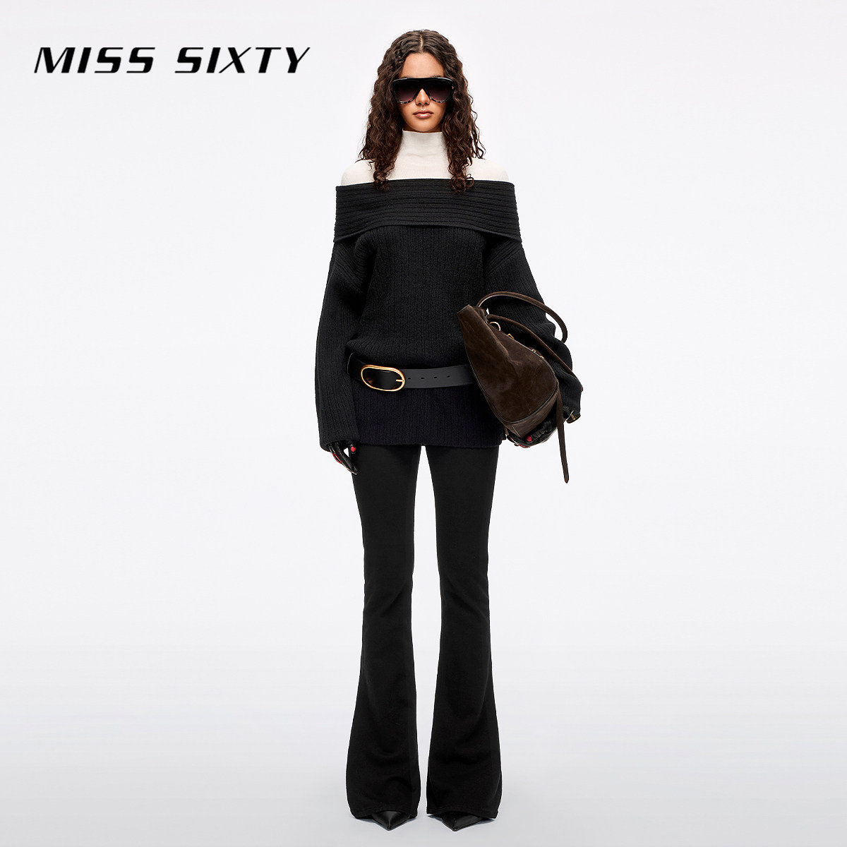 Miss Sixty2025冬季新款牦牛绒针织衫女一字肩坑条罗纹上衣毛衣,淘宝优惠券,粉丝福利购,淘宝优惠卷