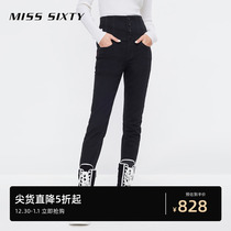 Miss Sixty2023 fall new grinders jeans ladies 4 buttons ultra high waist elastic body small feet black