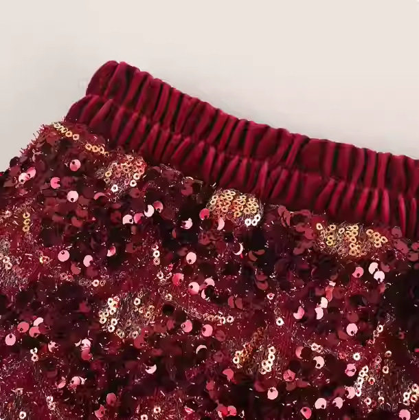 女童半身裙秋冬新款洋气短裙学生红色闪亮珠片富家千金感A字裙子,淘宝优惠券,粉丝福利购,淘宝优惠卷