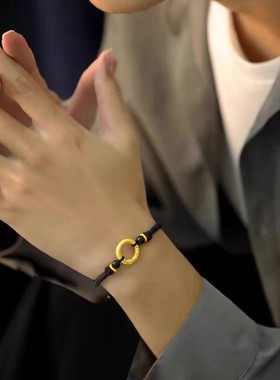 香港雪禧祥云平安扣金包银手链男女转运珠编织红手绳本命年礼物