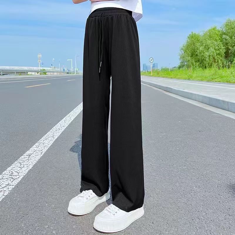 女童冰丝垂感阔腿裤夏季2024新款中大童韩版女孩高腰宽松直筒新品 - 图1