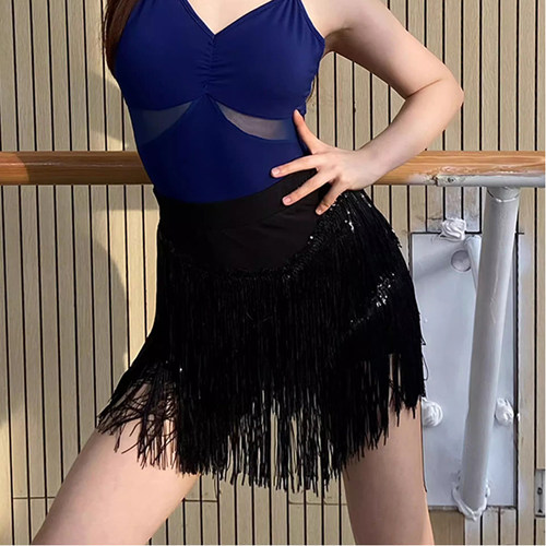 款拉丁舞半身裙下装成人舞服短裙女舞蹈服上衣亮片流苏裙表演出服 - 图0