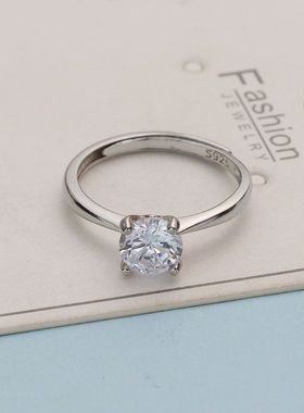 S925纯银四爪戒指女 韩版轻奢高级感时尚小众食指戒求婚戒送女友