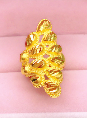 镀金仿真沙金戒指开口大凤尾婚庆