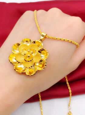 仿金项链饰品女 越南沙金大花吊坠 仿真镀金婚庆新娘首饰久不掉色