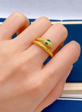 轻奢高级感精致镀金灵蛇戒指女小众设计开口食指戒仿沙金蛇形指环