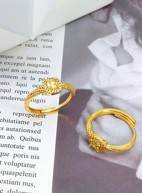 女士镀金轻奢方糖黄钻戒指