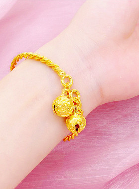 新铃铛手镯女仿真越南沙金首饰久不掉色网红开口宫玲镀金手环