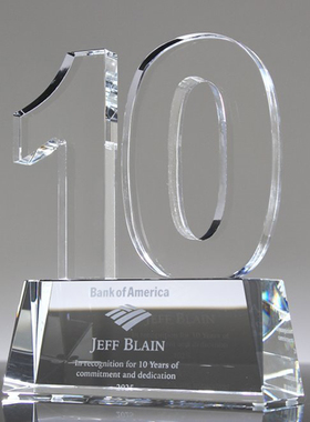 K9水晶数字奖杯10周年十佳员工奖牌奖杯创意礼品公司定制年会