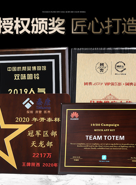 奖牌定制定做授权牌金箔挂牌水晶奖杯木质荣誉牌匾聘书加盟牌年会