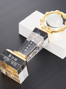 Premium Trophy高档水晶奖杯创意金属合作共赢握手合作共赢团队奖