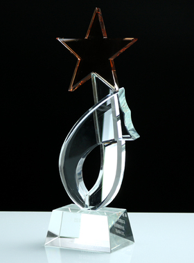 五角星 水晶 奖杯 奖牌 现货定做 奖品定制免费刻字创意8造型年会
