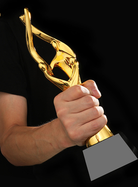 众志成城水晶奖杯新款创意金属质感定制树脂镀金合作伙伴金银年会