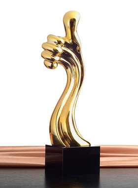 电镀金属奖杯定制创意刻字树脂奖牌大拇指水晶奖杯定做年会颁年会