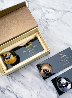 创意简约精致水晶蓝色地球造型金银铜奖杯奖牌活动颁奖纪念品年会