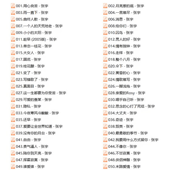 张宇专辑歌曲车载音乐u盘精选正版MP3无损高音质正品汽车音响优盘
