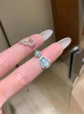 s925银小红薯爆款天然蓝水翡翠葫芦项链S925银新中式清冷感配饰