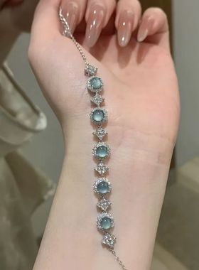 天然翡翠蛋面手链s925银镶嵌