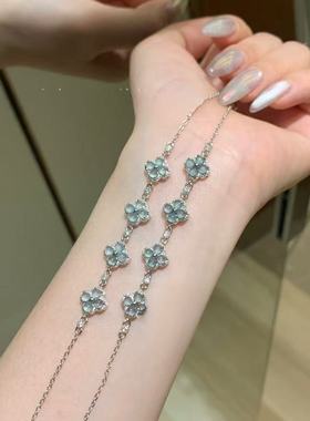 天然危料蓝水冰种翡翠四叶草手链