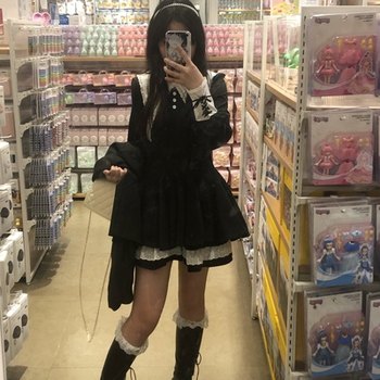 Halloween Pure Desire Dark Lolita Sweet Cool Nun Fake ສອງສິ້ນ Dress ແອວສູງສະຫມໍ່າສະເຫມີ Dress ສີດໍາພຽງເລັກນ້ອຍສໍາລັບແມ່ຍິງ