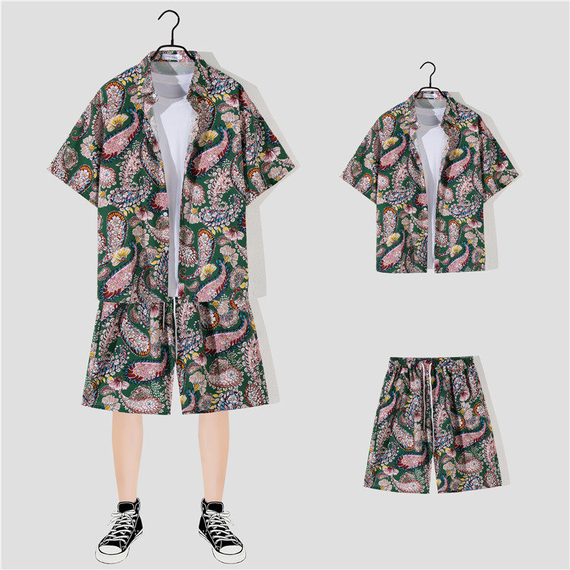 夏威夷套装男短袖夏季痞帅气冰丝花衬衫速干沙滩旅游运动裤两件套,淘宝优惠券,粉丝福利购,淘宝优惠卷