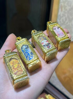藏式半手绘彩金唐卡随身吊坠