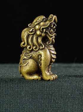 黄铜望天吼摆件手把件实心收藏工艺品小铜器饰品桌面摆件