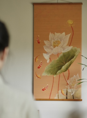 竹丝柿柿如意双面挂画装饰画玄关画客厅画中式风通用