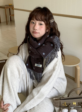 韩版波点流苏围巾女秋冬