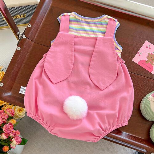 韩版婴儿夏装可爱包屁连体衣服套装女宝宝哈衣超萌背带薄款两件套 - 图0