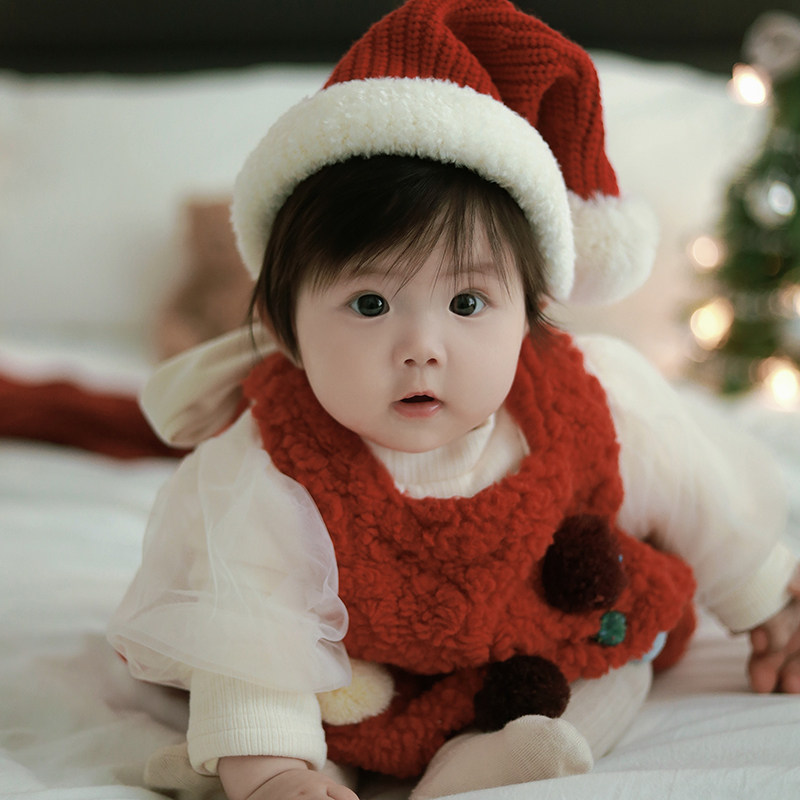 女宝宝毛线帽子冬季男女宝宝护耳帽婴幼儿加绒可爱超萌红色圣诞帽,淘宝优惠券,粉丝福利购,淘宝优惠卷