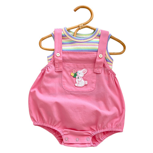 韩版婴儿夏装可爱包屁连体衣服套装女宝宝哈衣超萌背带薄款两件套 - 图3