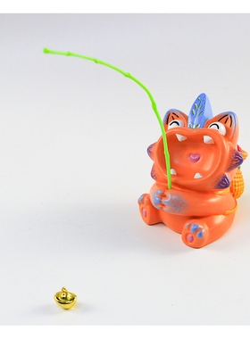 瓦猫钓鱼摆件云南非遗文创纪念品