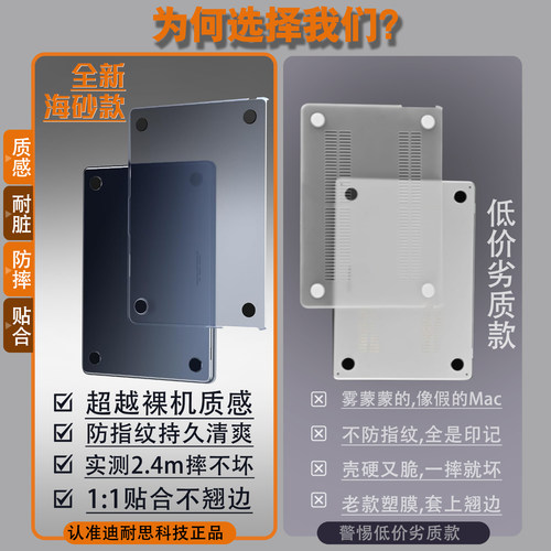 顶配海砂壳适用苹果macbookair保护壳mac笔记本2025M3电脑pro套macpro14寸13透明air膜M1配件16软M4 2026 Neo - 图1