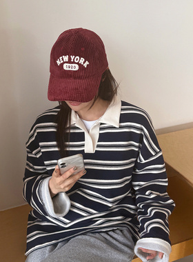 韩国进口秋冬灯芯绒显脸小棒球帽