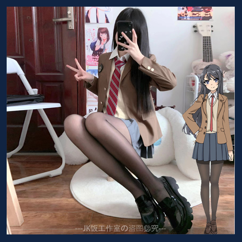 正版樱岛麻衣学姐黑丝jk制服套装全套辣妹原创秋冬季纯欲风短裙女-图0