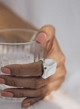 EnSage Modern Square Band Ring/Domed Ring 925银钝感手工戒指