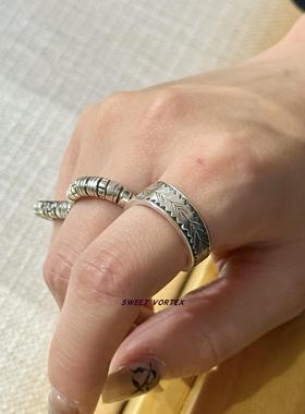 EnSage Engraved Band Ring 925银方形/圆形刻印戒指