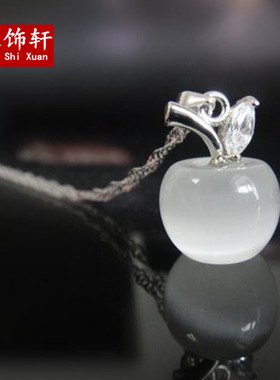 猫眼石苹果吊坠s925女甜美韩版